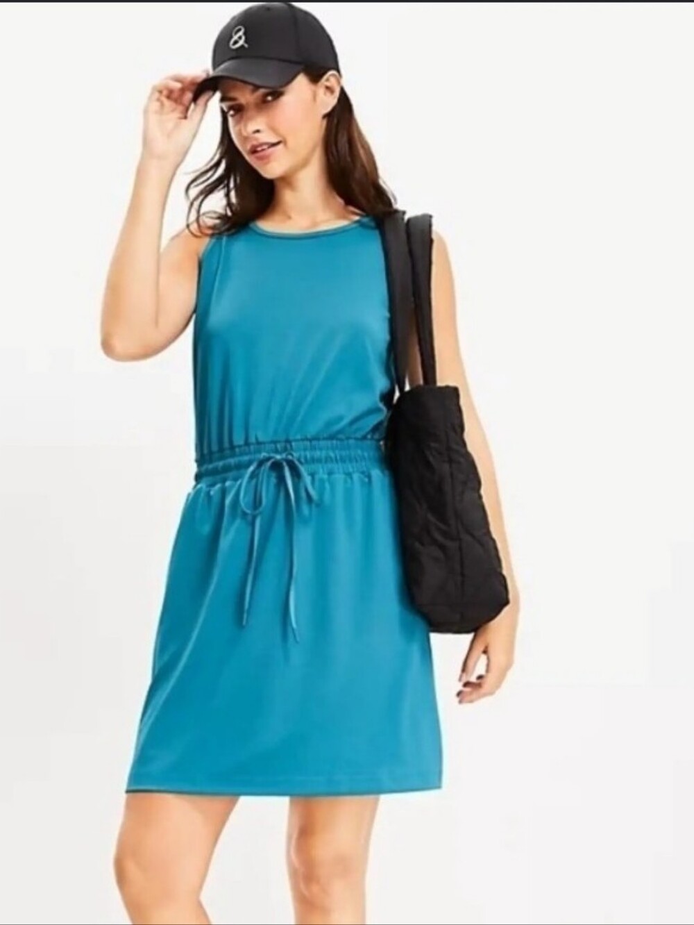 Lou & Grey Sleeveless Teal Drawstring Waist Dress
